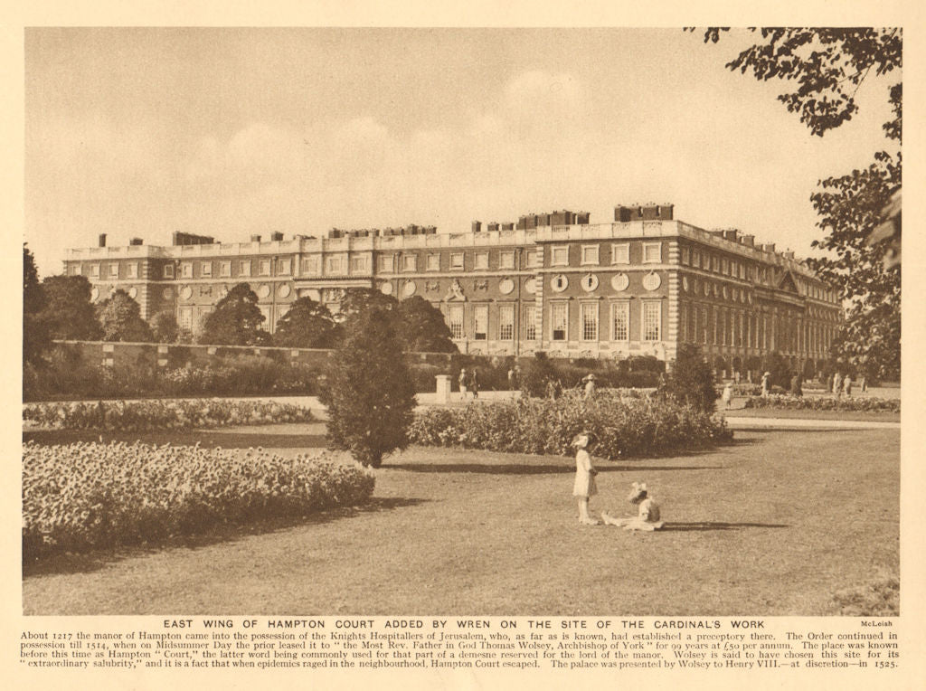 East Wing of Hampton Court added by Sir Christopher Wren 1926 old print